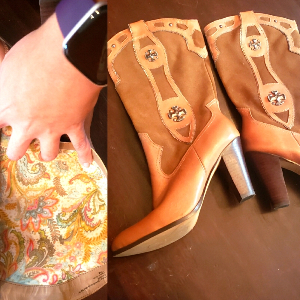 Suede and leather cowgirl style boots